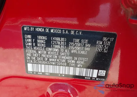 2017 Honda Hr-V Lx from USA, damaged, VIN 3CZRU6H32HM730508